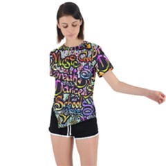 Graffiti Word Seamless Pattern Asymmetrical Short Sleeve Sports T-shirt by Bedest