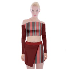 Dunkelrot4 Rosa Grau Streifen Dunkelrot3 Off Shoulder Top With Mini Skirt Set by 2607694c