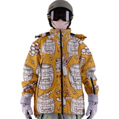 Vector-honey-element-doodle-seamless-pattern-with-beehive-beeke Women s Zip Ski And Snowboard Waterproof Breathable Jacket by Ket1n9