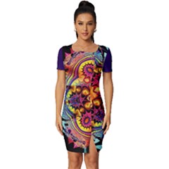 Lila Floral Blume Fitted Knot Split End Bodycon Dress by 2607694c