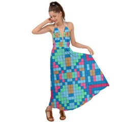 Checkerboard Square Abstract Backless Maxi Beach Dress by Ravend