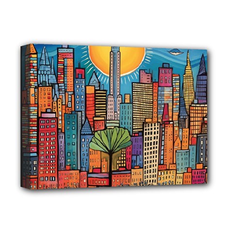 City New York Nyc Skyscraper Skyline Downtown Night Business Urban Travel Landmark Building Architec Deluxe Canvas 16  X 12  (stretched)  by Posterlux