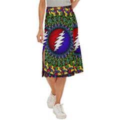 Grateful Dead Bear Pattern Midi Panel Skirt by Maspions