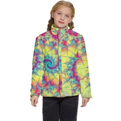 Fractal Spiral Abstract Background Vortex Yellow Kids  Puffer Bubble Jacket Coat by Ket1n9