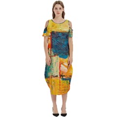 Wall Art Cold Shoulder Loose Fit Dress With Pockets by Azkajaya