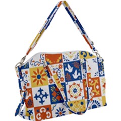 Mexican Talavera Pattern Ceramic Tiles With Flower Leaves Bird Ornaments Traditional Majolica Style Canvas Crossbody Bag by Ket1n9