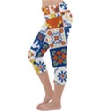 Mexican Talavera Pattern Ceramic Tiles With Flower Leaves Bird Ornaments Traditional Majolica Style Lightweight Velour Capri Yoga Leggings View2