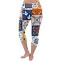 Mexican Talavera Pattern Ceramic Tiles With Flower Leaves Bird Ornaments Traditional Majolica Style Lightweight Velour Capri Yoga Leggings View4