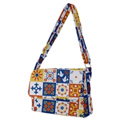 Mexican Talavera Pattern Ceramic Tiles With Flower Leaves Bird Ornaments Traditional Majolica Style Full Print Messenger Bag (m) by Ket1n9