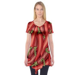 Seamless-chili-pepper-pattern Short Sleeve Tunic  by Ket1n9