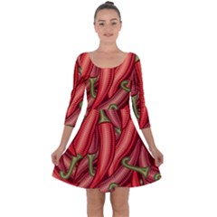 Seamless-chili-pepper-pattern Quarter Sleeve Skater Dress by Ket1n9