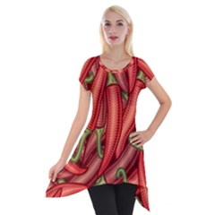 Seamless-chili-pepper-pattern Short Sleeve Side Drop Tunic by Ket1n9