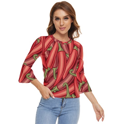 Seamless-chili-pepper-pattern Bell Sleeve Top by Ket1n9