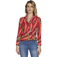 Seamless-chili-pepper-pattern Women s Long Sleeve Revers Collar Cropped Jacket by Ket1n9