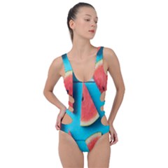 Watermelon Blue Background Side Cut Out Swimsuit by Azkajaya