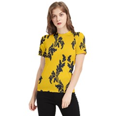 Yellow Regal Filagree Pattern Women s Short Sleeve Rash Guard by Azkajaya