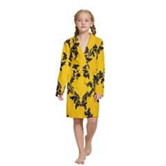 Yellow Regal Filagree Pattern Kids  Long Sleeve Velvet Lounge Robe by Azkajaya