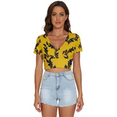 Yellow Regal Filagree Pattern V-neck Crop Top by Azkajaya