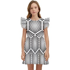 Halftone Tech Hexagons Seamless Pattern Kids  Winged Sleeve Dress by Ket1n9