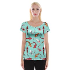 Pattern With Koi Fishes Cap Sleeve Top by Ket1n9