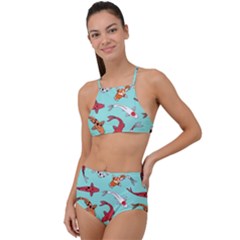 Pattern With Koi Fishes Halter Tankini Set by Ket1n9