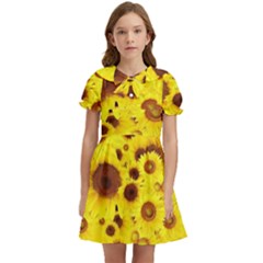 Beautiful Sunflowers Kids  Bow Tie Puff Sleeve Dress by Ket1n9