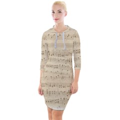 Vintage Beige Music Notes Quarter Sleeve Hood Bodycon Dress by Loisa77