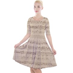 Vintage Beige Music Notes Quarter Sleeve A-line Dress by Loisa77