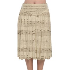 Vintage Beige Music Notes Velvet Flared Midi Skirt by Loisa77