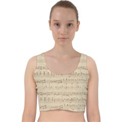 Vintage Beige Music Notes Velvet Racer Back Crop Top by Loisa77