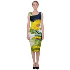 Yellow Flowers Sleeveless Pencil Dress by Ket1n9