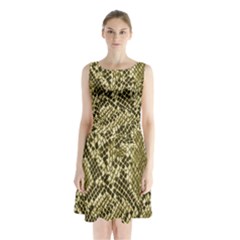 Yellow Snake Skin Pattern Sleeveless Waist Tie Chiffon Dress by Ket1n9