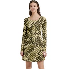 Yellow Snake Skin Pattern Long Sleeve Velour Skater Dress by Ket1n9