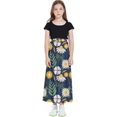 Flower Grey Pattern Floral Kids  Flared Maxi Skirt by Dutashop