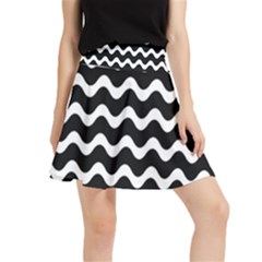 Wave-black White Waistband Skirt by kyorashop23