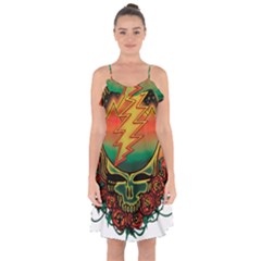 Grateful Steal Your Face Deadhead Hippie Logo Symbol Ruffle Detail Chiffon Dress by Loisa77