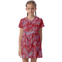 Love Hearts Valentine Red Symbol Kids  Asymmetric Collar Dress by Paksenen