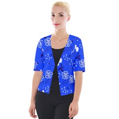 Blooming Seamless Pattern Blue Colors Cropped Button Cardigan by Ket1n9