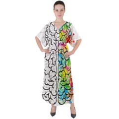 Brain Mind Psychology Idea Drawing V-neck Boho Style Maxi Dress by Loisa77