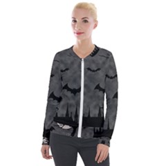 Halloween Background Halloween Scene Velvet Zip Up Jacket by Ket1n9