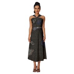 World Map Sleeveless Cross Front Cocktail Midi Chiffon Dress by Ket1n9