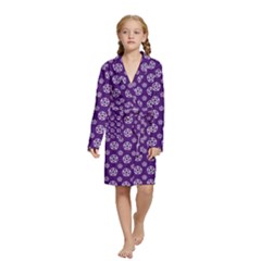 White Pentacle And Purple Pattern Kids  Long Sleeve Velvet Lounge Robe by cheekywitch