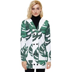 Illustrations Monstera Leafes Button Up Hooded Coat  by anzea