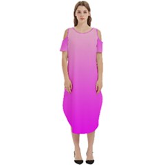 Gradient Pink - Pastel Yellow Pink Rosa Cold Shoulder Loose Fit Dress With Pockets by 2607694c