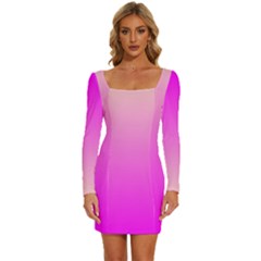 Gradient Pink - Pastel Yellow Pink Rosa Long Sleeve Square Neck Bodycon Velvet Dress by 2607694c