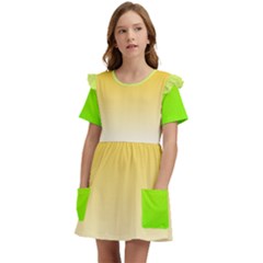 Gradient  Green, Yellow Kids  Frilly Sleeves Pocket Dress by 2607694c