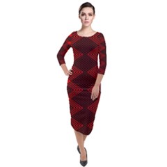 Pattern Black Red Quarter Sleeve Midi Velour Bodycon Dress by 2607694c