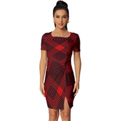 Pattern Black Red Fitted Knot Split End Bodycon Dress by 2607694c