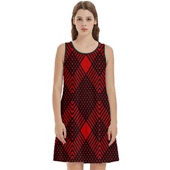 Pattern, Red, Black,  Round Neck Sleeve Casual Dress With Pockets by 2607694c