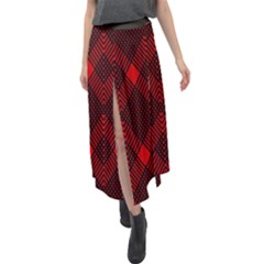 Pattern, Red, Black,  Velour Split Maxi Skirt by 2607694c